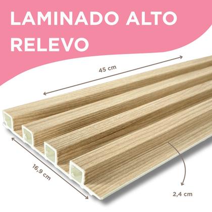 Imagem de Kit 12 Placas Painel Ripado Carvalho Decorativo 45x16,9 WPC Revestimento Parede Sala Quarto