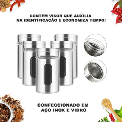 Imagem de Kit 12 Porta Temperos Cozinha Inox Paliteiro Saleiro Pimenteiro Gourmet