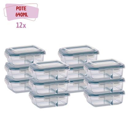Imagem de Kit 12 Pote de Vidro Hermético Com Divisoria 640ml Marmita