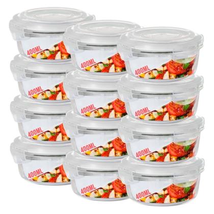 Imagem de Kit 12 Pote Hermético Redondo c/ Tampa 400ML Geladeira Airfryer