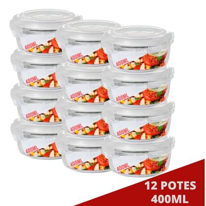 Imagem de Kit 12 Pote Hermético Redondo c/ Tampa 400ML Geladeira Airfryer