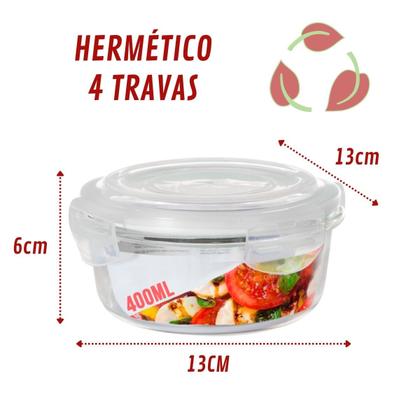 Imagem de Kit 12 Pote Hermético Redondo c/ Tampa 400ML Geladeira Airfryer