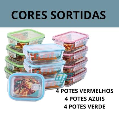 Imagem de Kit 12 Potes De Vidro Hermético C/ 4 Travas 370ml Mantimento