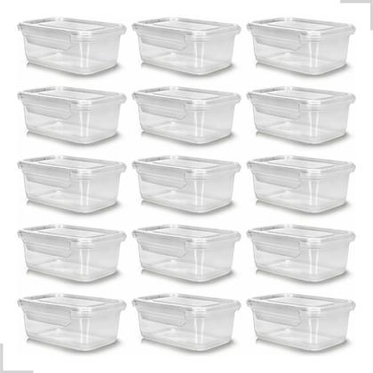 Imagem de Kit 12 Potes Marmita Seman Reutilizável 1400ml Travas Freezer Fitness Caixa Plástica Transparente Microondas Hermético Vasilha Tampa Organizador