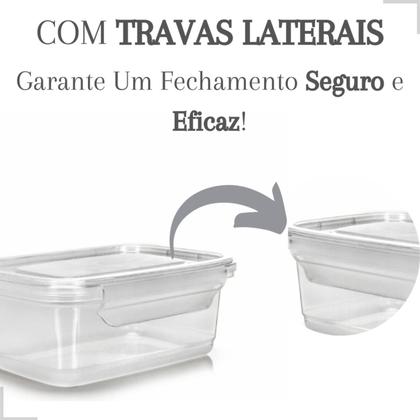 Imagem de Kit 12 Potes Marmita Seman Reutilizável 750ml Travas Freezer Fitness Caixa Plástica Transparente Microondas Hermético Vasilha Tampa Organizador