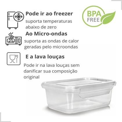 Imagem de Kit 12 Potes Marmita Seman Reutilizável 750ml Travas Freezer Fitness Caixa Plástica Transparente Microondas Hermético Vasilha Tampa Organizador