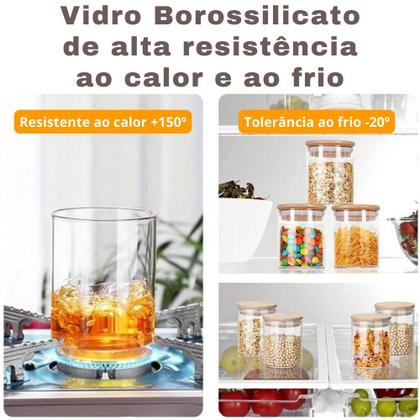 Imagem de Kit 12 potes para mantimentos borossilicato com tampa bambu 500ml