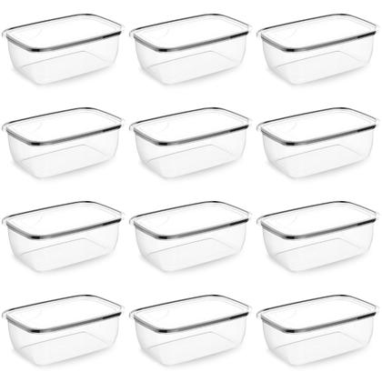 Imagem de Kit 12 Potes Plásticos Retangular Com Tampa, Jogo Pote BPA Free. Conjunto Potinhos Fitness