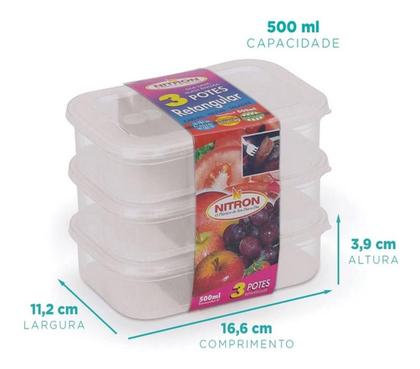 Imagem de Kit 12 Potes Retangulares Para Alimentos Transparente 500ml