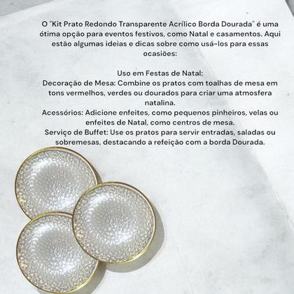 Imagem de Kit 12 Pratos Jantar Redondo Acrílico Borda Dourada 25Cm
