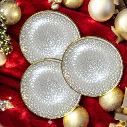 Imagem de Kit 12 Pratos Jantar Redondo Acrílico Borda Dourada 25Cm