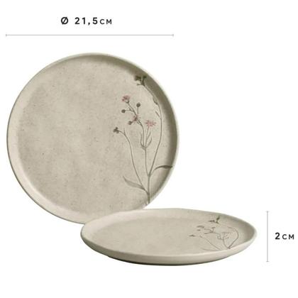 Imagem de Kit 12 Pratos para Sobremesa Rasos 21,5cm Porto Brasil Cerâmica Bio Campestre Off White