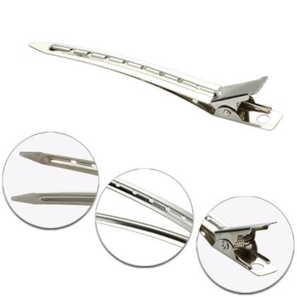 Imagem de Kit 12 Presilha Prendedor Cabelo Bico de Pato Jacaré Metal Penteado Salão Presilhas Crocodilo Aço Inox