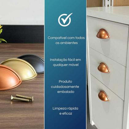 Imagem de Kit 12 Puxador Modelo Concha alta qualidade 50mm