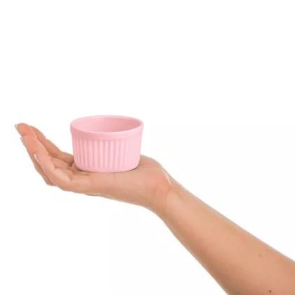 Imagem de Kit 12 Ramekin Canelado De Cerâmica Porta Molho Porção Caldos Molheira Rosa 180ml