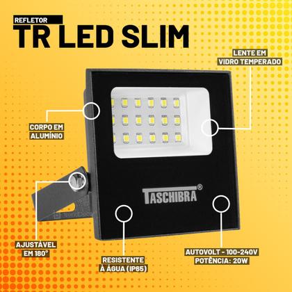 Imagem de Kit 12 Refletores Taschibra TR LED 20W Slim Preto