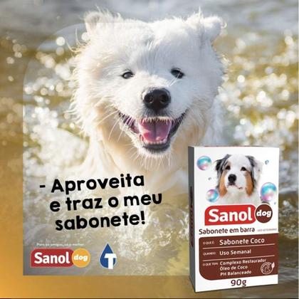 Imagem de Kit 12 Sabonete em Barra Coco Sanol Dog p Cães e Gatos 90g