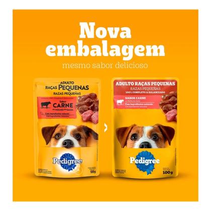 Imagem de Kit 12 Sachê Pedigree Raças Pequenas Carne ao Molho 100g