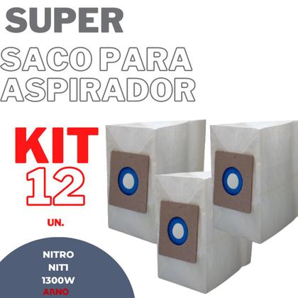 Imagem de Kit 12 Saco P/Aspirador Pó Arno Nitro Nit1 1300 Descartável