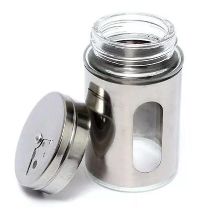 Imagem de Kit 12 Saleiro Pimenteiro Porta Condimentos Vidro Inox Visor