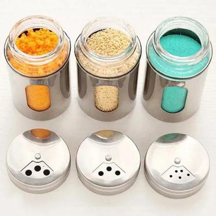 Imagem de Kit 12 Saleiro Pimenteiro Porta Condimentos Vidro Inox Visor