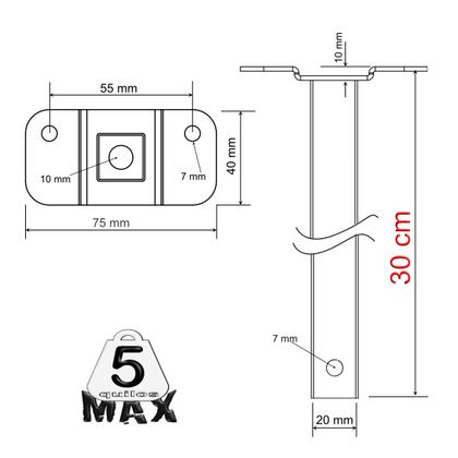 Imagem de Kit 12 SUPORTES REFLETOR LED BASE RETA BANNER FACHADA BRAÇO 30 cm