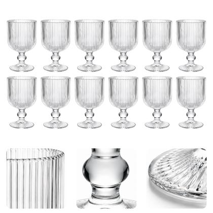 Imagem de Kit 12 Taças Caneladas de Vidro 260ml Transparente para Mesa Posta