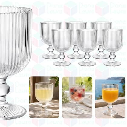 Imagem de Kit 12 Taças Caneladas de Vidro 260ml Transparente para Mesa Posta