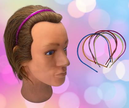 Imagem de Kit 12 Tiaras Arco Liso Colorido com Glitter 11cm Festa