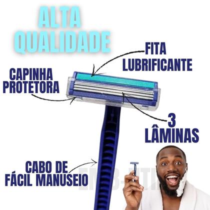 Imagem de Kit 12 Unidades Barbeador com 3 Lâminas Antialérgicas Lubrificantes Descartável Ultra Premium para Depilação e Barba