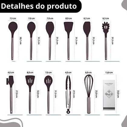 Imagem de Kit 12 Utensílios Cozinha Silicone Cabo Madeira Chegando Já