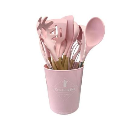 Imagem de Kit 12 Utensílios de Cozinha Silicone Cabo de Madeira Varias Cores 026