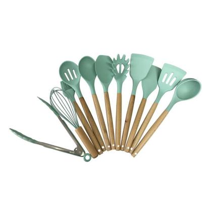 Imagem de Kit 12 Utensílios de Cozinha Silicone Cabo de Madeira Varias Cores 026