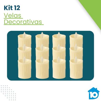 Imagem de Kit 12 Velas LED 7x5cm Chama Tremula Decorativa Ambiente