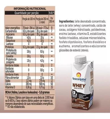 Imagem de Kit 12 Whey Protein Zero Lactose Piracanjuba 250ml - Cacau