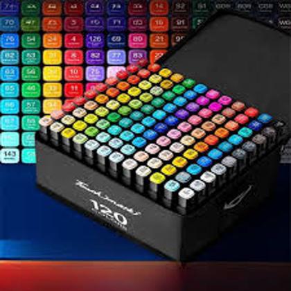 Kit 120 Caneta Marcador Permanente Colorida Ponta Dupla Com Estojo