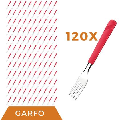 Imagem de Kit 120 Peças Garfos Aço Inox Plástico Vermelho Luna Almoço