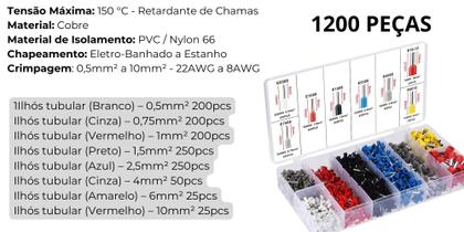 Imagem de Kit 1200 Pçs - Terminais Elétricos Ilhós Tubular 0,5 ~ 10mm²