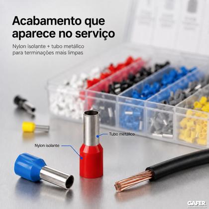Imagem de Kit 1200 Terminais Elétricos Ilhós Tubular Cobre Estanhado 0.5mm a 10mm Profissional Acabamento Cabos