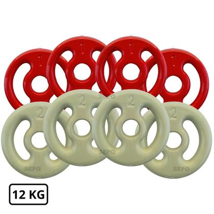 Imagem de Kit 12Kg Anilhas Emborrachadas com 2 Barras Pretas de 40cm