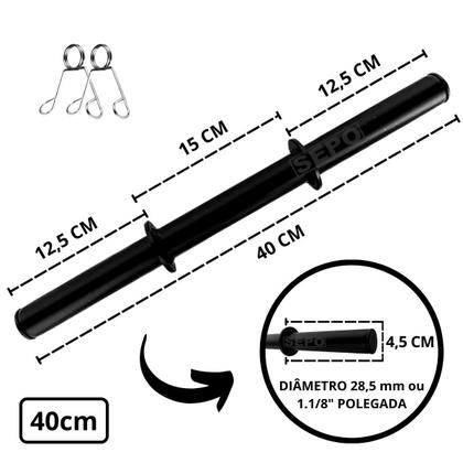 Imagem de Kit 12Kg Anilhas Emborrachadas com 2 Barras Pretas de 40cm