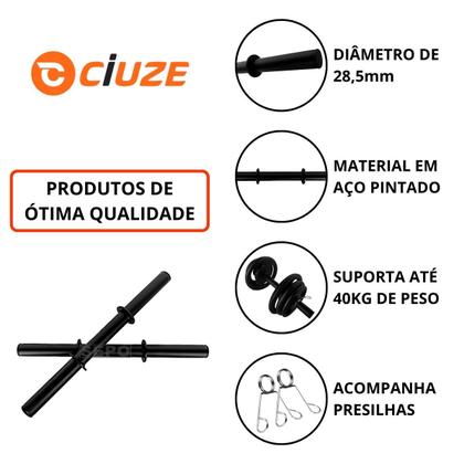 Imagem de Kit 12Kg Anilhas Emborrachadas com 2 Barras Pretas de 40cm