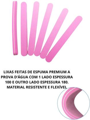 Imagem de Kit 12Un Lixa Rosa Buffer Reta Alongamento Polir 100/180