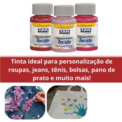 Imagem de Kit 13x Tintas Para Tecido Tekbond 37ML Tons de Rosa