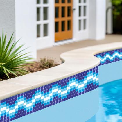 Imagem de Kit 14 Adesivos Piscina Azulejo Mosaico Ziguezague Azul 100x30cm