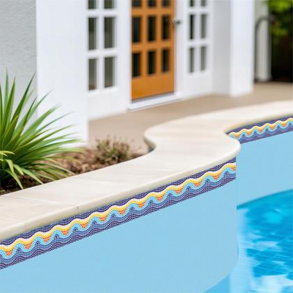 Imagem de Kit 14 Adesivos Piscina Borda Mosaico Ondulado Colorido  100x10cm