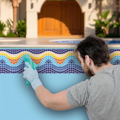 Imagem de Kit 14 Adesivos Piscina Borda Mosaico Ondulado Colorido 100x15cm