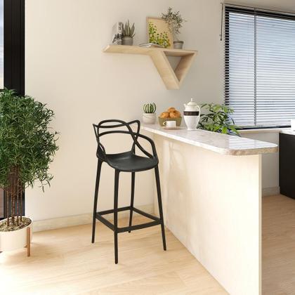 Imagem de Kit 14 Banquetas Allegra com Encosto Design Cozinha/Bancada - Preto