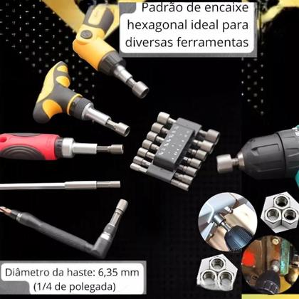 Imagem de Kit 14 Bits Soquete Canhão Hexagonal 1/4 Para Parafusadeira