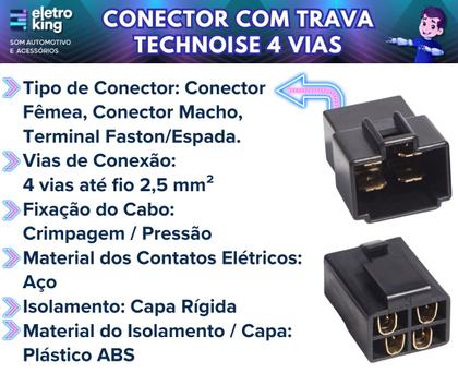 Imagem de Kit 14 Conector 4 Vias Technoise Com Trava Macho E Fêmea Som